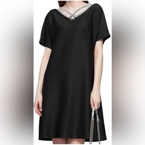 S. DEER Women's Dress Summer Short Sleeve Midi Dress, Casual Loose V-Neck Dress